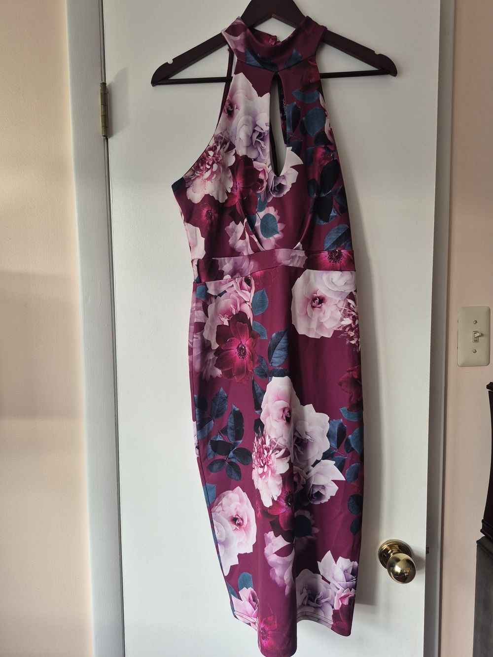 Boohoo Berry Floral Halter Midi Dress